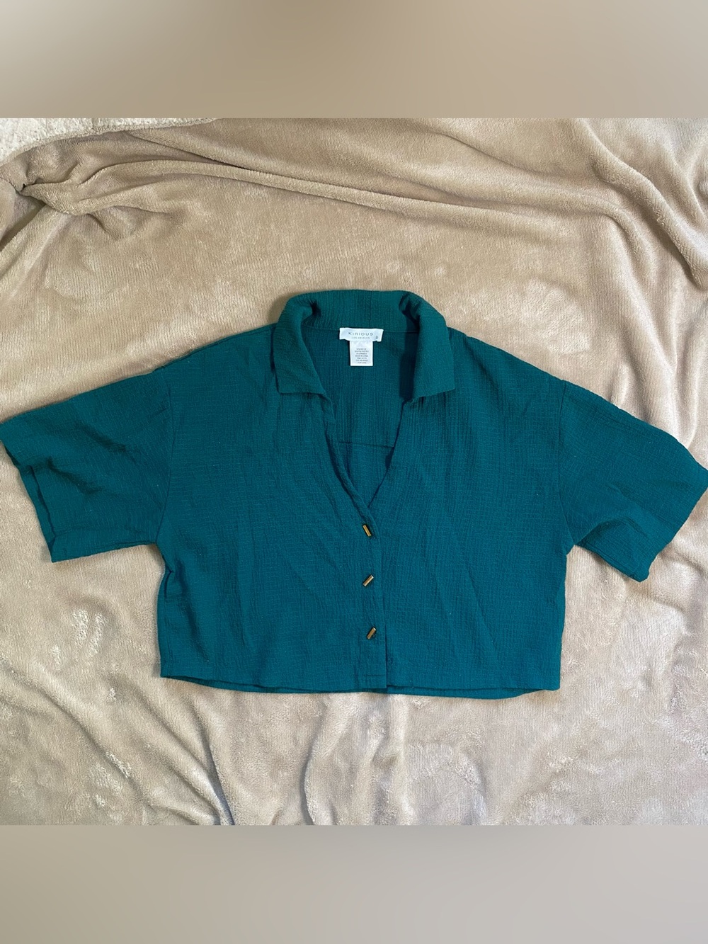 Emerald/Teal Short-Sleeve Cropped Button-Down Shirt